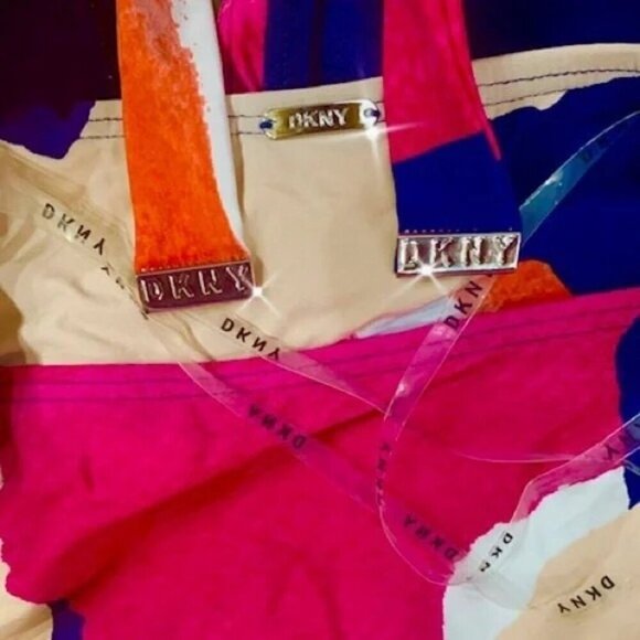 DKNY VNeck Tie Front Halter One Piece Padded Geometric Swimsuit Pink NEW 12 - Picture 5 of 8